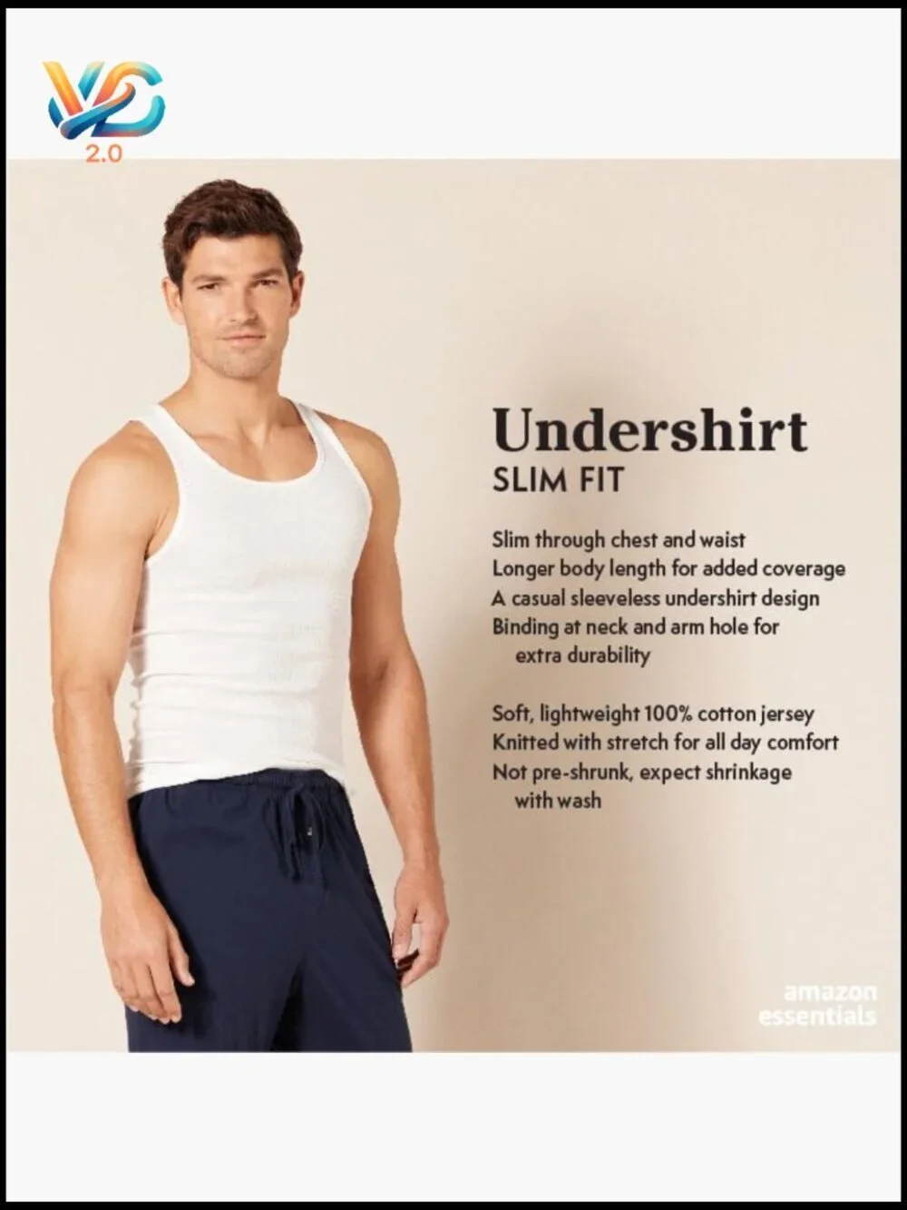 Men's Slim Fit Cotton Tank Undershirts Breathable Lightweight Scoop Neck